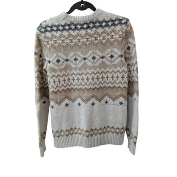 Vintage American Eagle XS Cotton Fairisle Sweater in Neutral Tan Colors - Picture 6 of 6